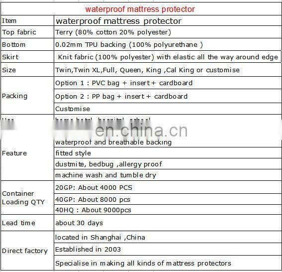 Mattress protector wholesale Hospitality Antibacterial Breathable PU waterproof mattress cover