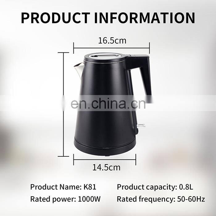 Honeyson new 5 star hotel supplies luxury black 0.8L cordless electric kettle