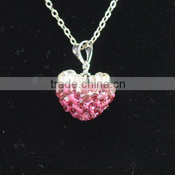 Wholesale Heart Shape New Arrival Double Colors White and Purple Crystal Clay Shamballa With Silver Chains Necklace