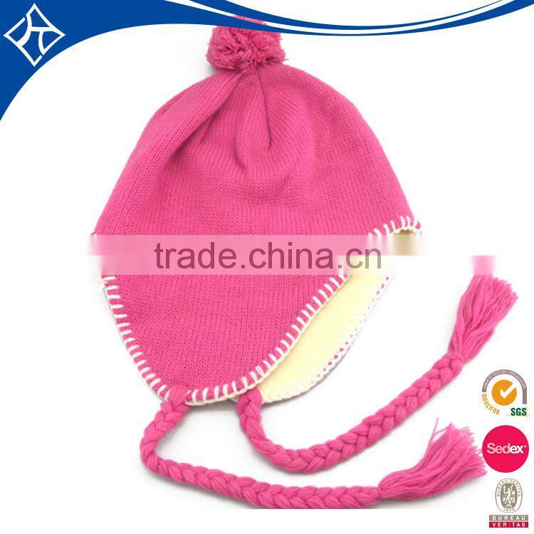acrylic girl knit earflap hat,and 100% acrylic material knit hat