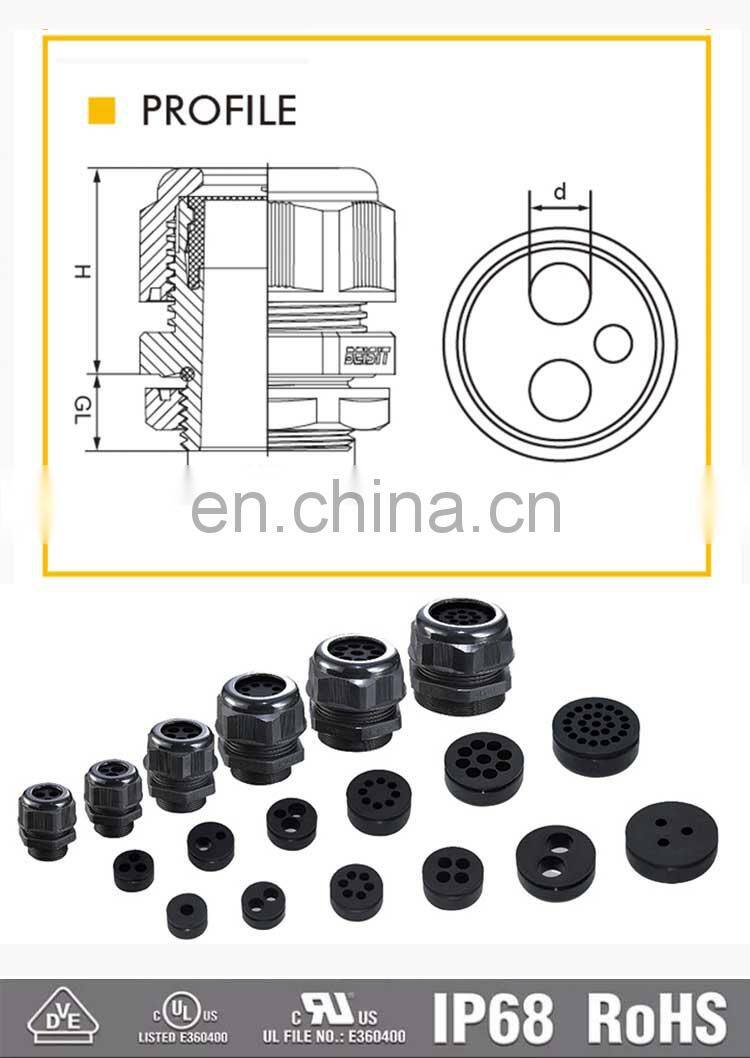 PG Type Nylon Plastic multi hole Cable Gland Connector with IP68 Certification
