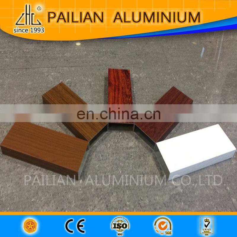 Export quality wood grain aluminium square tube profile,6063 t5 6061 t6 fluorocarbon coating aluminium profile guangdong factory