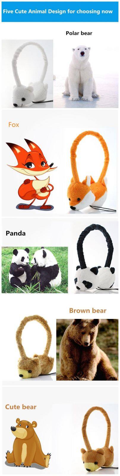 Factory price wired stereo cartoon plush children panda headband headphone