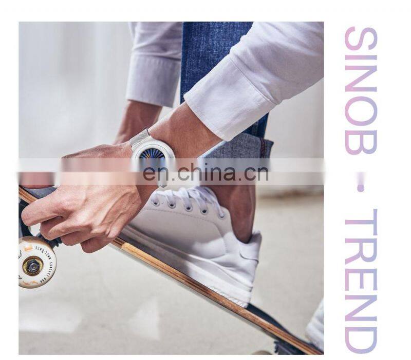 SINOBI Creative Watch For Man Colorful Vortex Dial Steel Mesh Band Quartz Watches Man Custom Logo Watch OEM S9837G