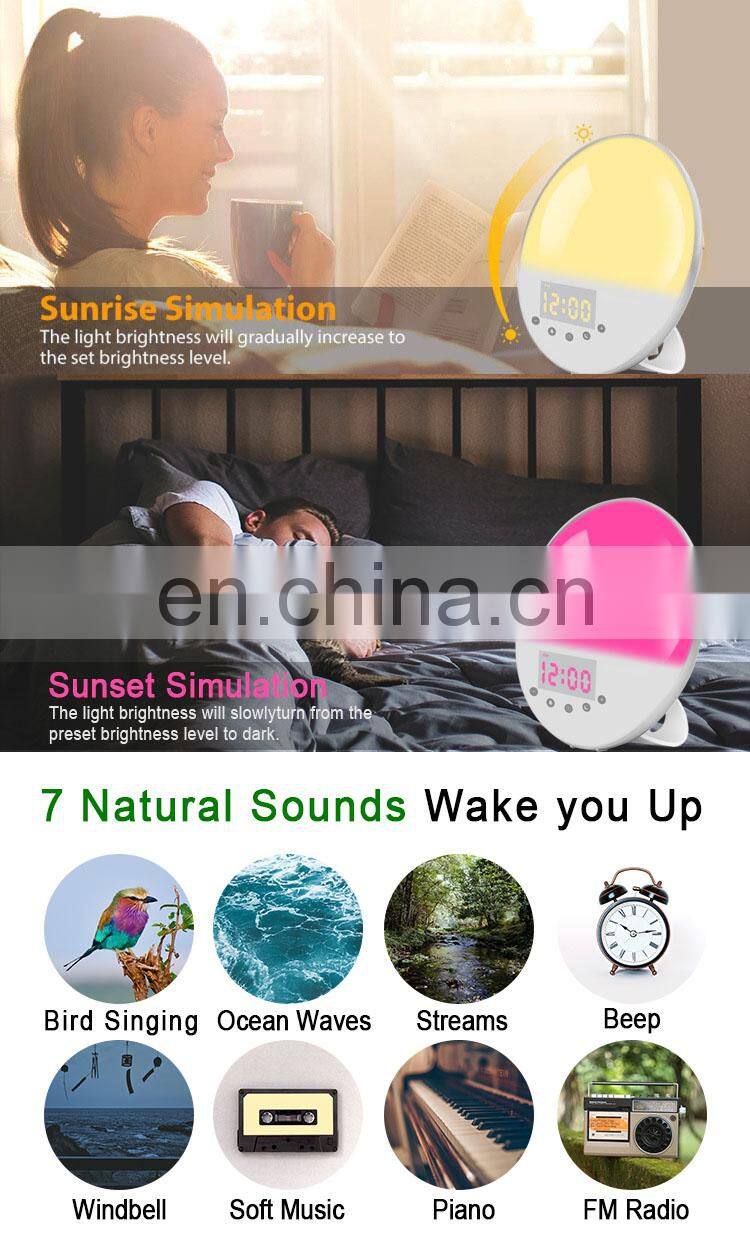 Wooden Led Sunrise Sleep Training Wake-up Light Alarm Clock