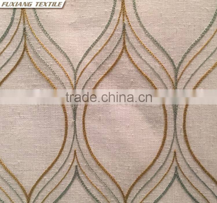 Poly-cotton canvas embroidered window curtain fabric color:blue,red,coffee, beige,ecru,white