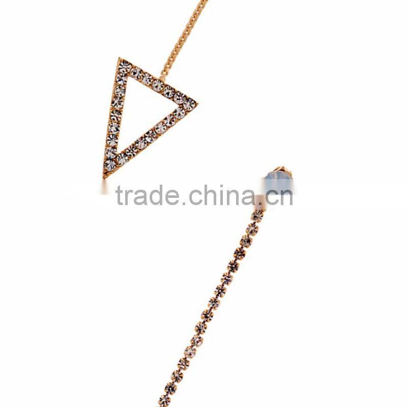 Vogue Chic Asymmetric Mismatched Rhinestone Gold Dangle Hanging Earrings