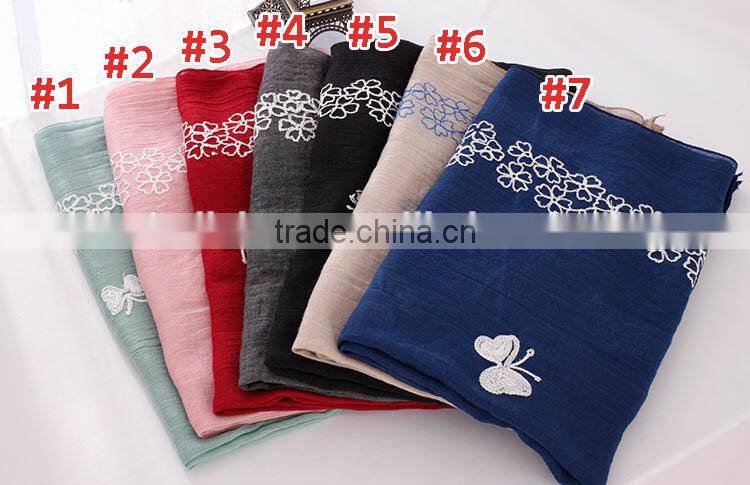 New Design Butterfly Embroidery Cotton Fashion Ladies Scarf