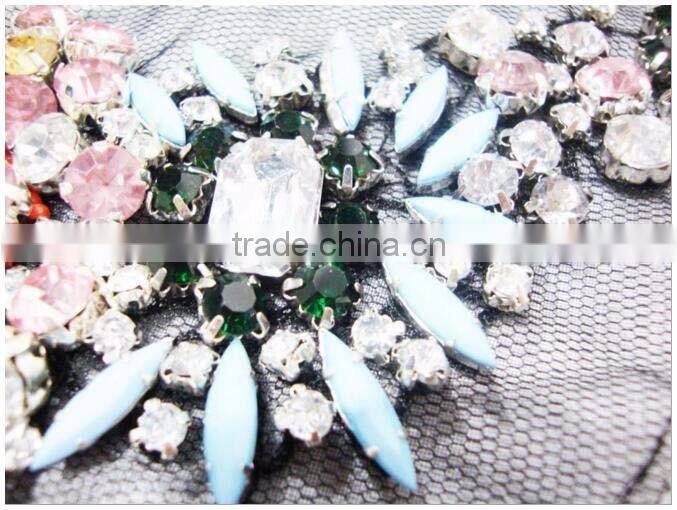 Factory ODM OEM Garment Parts,Big Crystal Glass Stone Cloth Collar,handmade Net Cloth Fake Collar