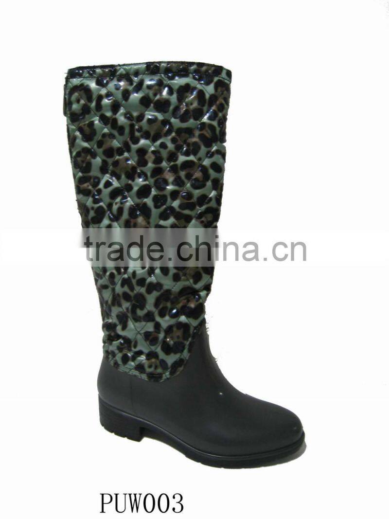 High Heel Knee PU Rain Boot for Ladies