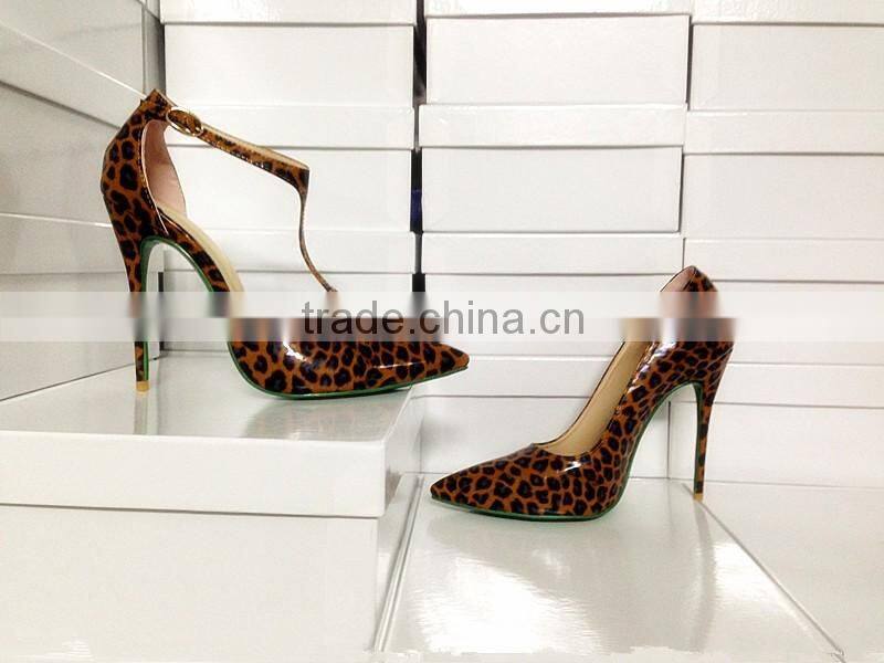 Catwalk New Arrival Leopard Patent Leather 120mm High Pointed Toe Stiletto J-String Shoes Women