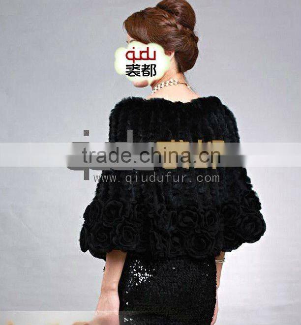 QD5933 gentlewomanly 100% Real Rabbit Fur Poncho QIUDU FUR