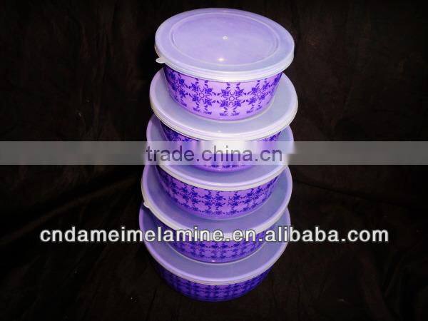 Purple color printed melamine bowl sets with lids