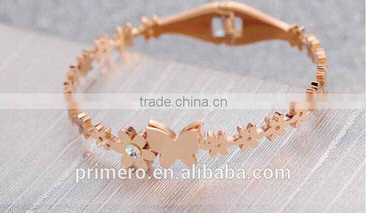 Fashion Titanium Steel Zircon Rose Gold Bangles Butterfly Daisy Bracelet