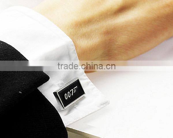 Fashion Men Black Desing Business Gentlemen Luxury Enamel Number 007 Engraved Metal Custom Made Cufflinks