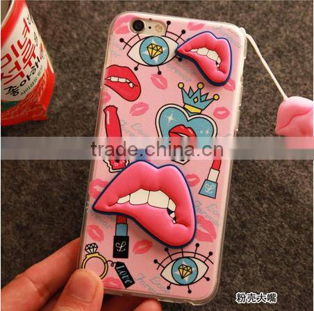 3D Soft Mouth Lip Fahion Printing Case for Iphone 6 Hot selling 2015