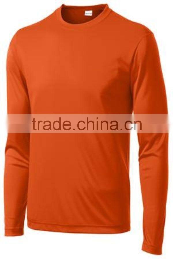 2016 guangzhou luoqi plain dye dry fit t-shirt/summer fashion long sleeve O-neck tshirt/custom man running gym t shirt