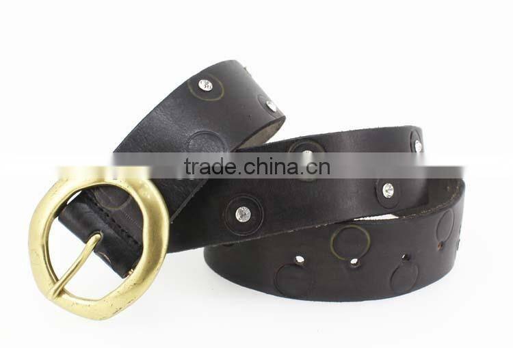 New designer genuine raw leather belt with shiny Rhinestone for jeans