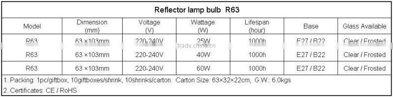 220-240V 40W R63 Reflector lamp bulb E27