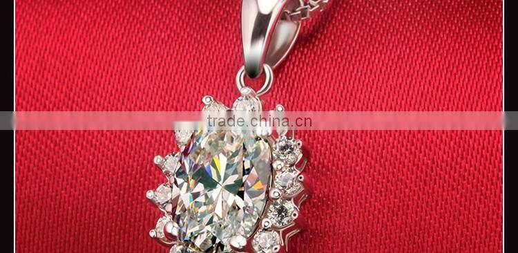 925 silver necklace pendant oval shape syntheric diamond setting pendant short chain necklace