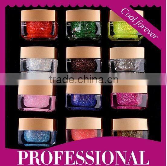 12 colors glass bottle nail art UV color gel skiny sequins kit gel polish