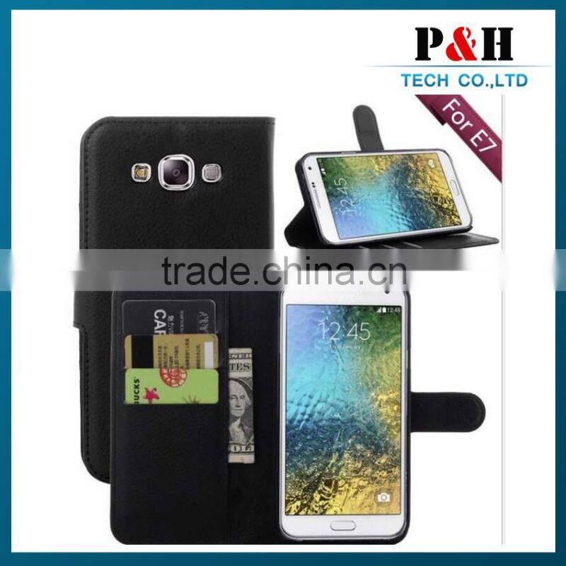 Cheaper Wallet Style Stand PU Leather Flip Case for Samsung Galaxy E7