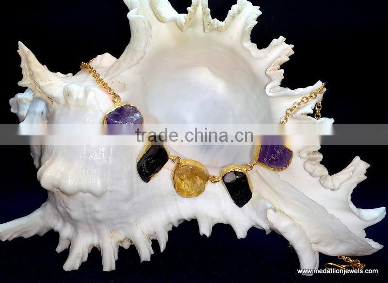 Rough Stone Vermeil Necklace, 925 Sterling Silver with Rough Gemsstone Necklace Gold Plated, Designer Necklace