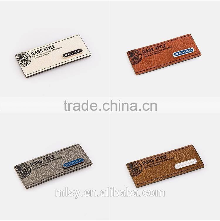 Jeans pu leather labels garments leather back patch labels fashion label for hats