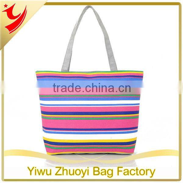 High Quality Striped Canvas Lady Shoulder Tote Bag
