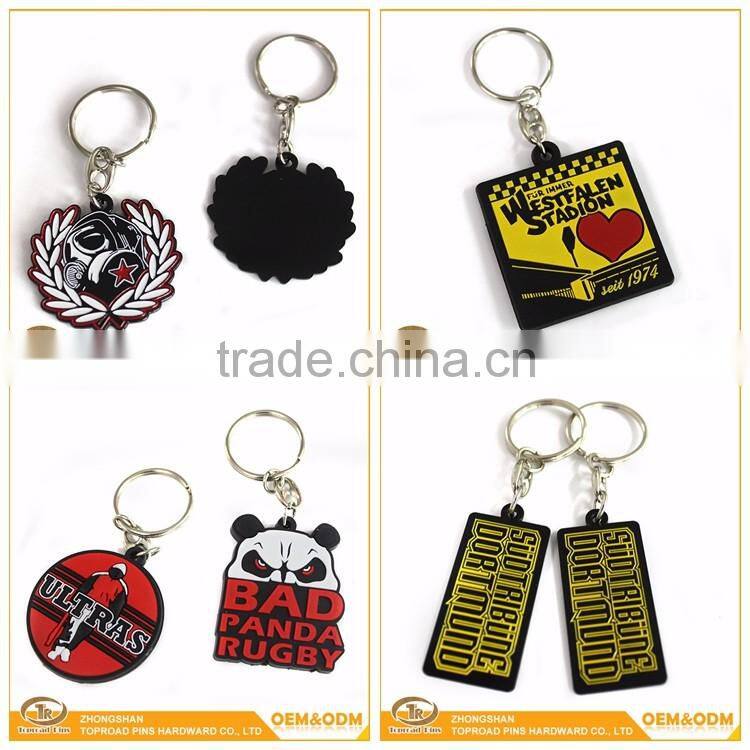 Zhongshan promotional craft manufacturer cheap custom metal plated key ring soft cartoon rubber keychain manufacturers