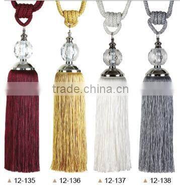 Home decor curtain accessories polyester material big glass beads tieback tassel for curtains
