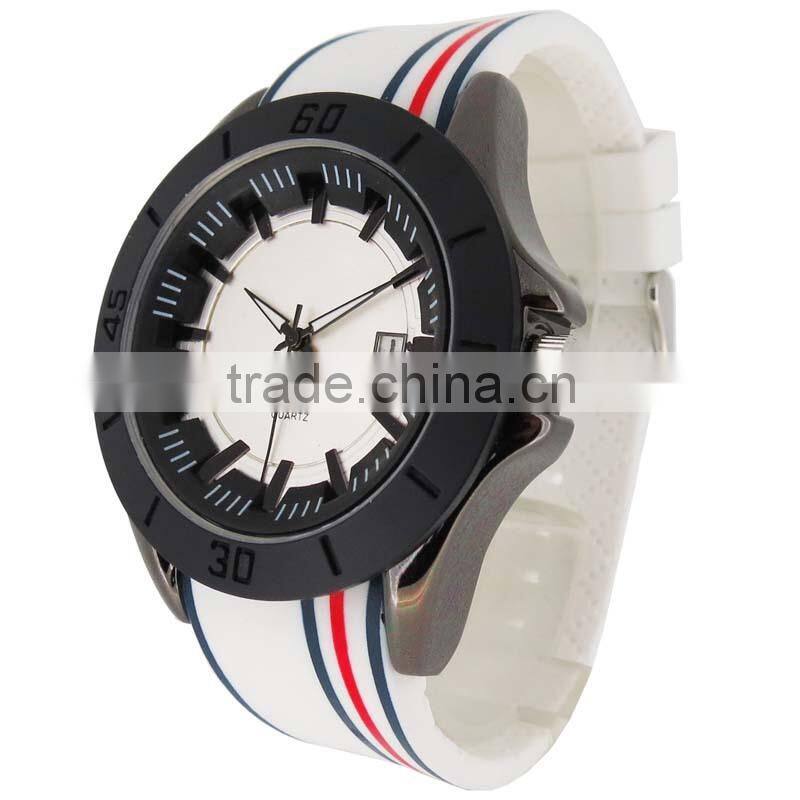 Leather strap sport men watch whit japan movt