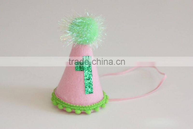 Novelty 2016 St. Patrick's Day First Birthday Miniature Glitter Party Cone Hat/Headband felt hat cone