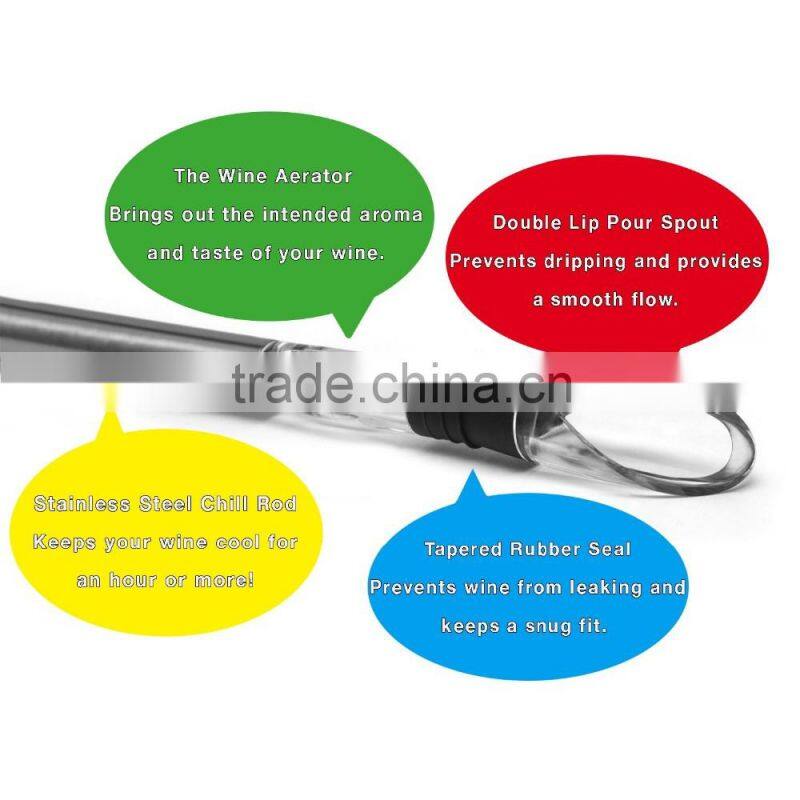 Wine Chiller Stick,Stainless Steel Chill Rod,All in One Pourer and Aerator - Best Choice For Wine Lovers' Gift