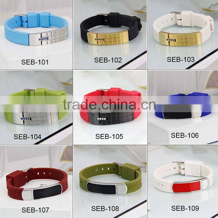 Fashion Power Jewelry 4 in 1 Bio Elements Energy Silicone Bracelet with Crystal Fitness Silicone Wrist Band