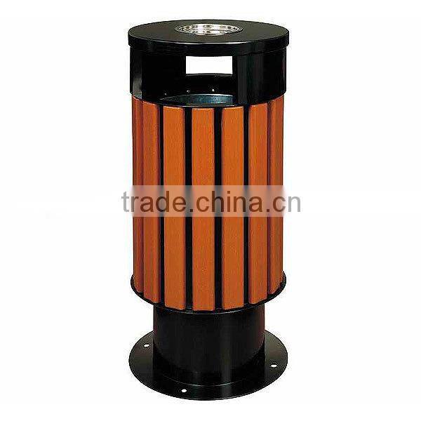 D-062 tin park recycle garbage bin/wood rubbish barrel