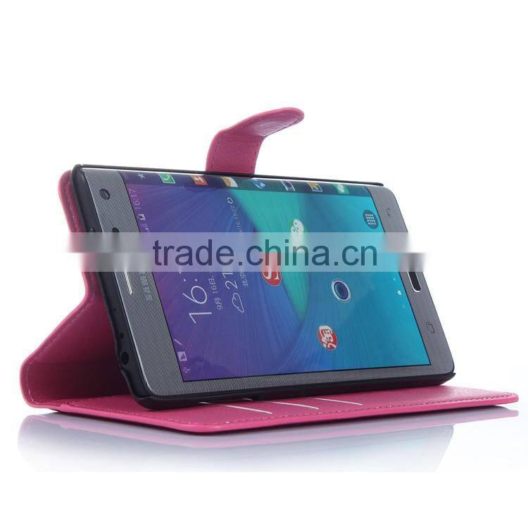 Hot Selling Ultra Thin Lichee PU Leather Case Wallet Folio Flip Cover for Samsung GALAXY Note Edge N915