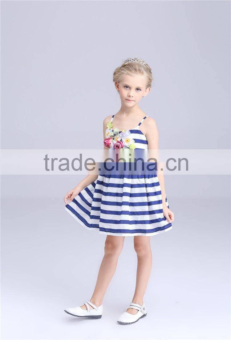 2016 new arrival flower stripe girls frock patterns