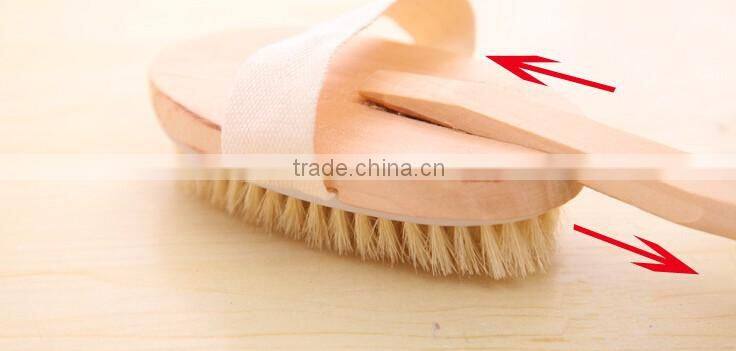Custom wooden long removable handle boar bristle body brush