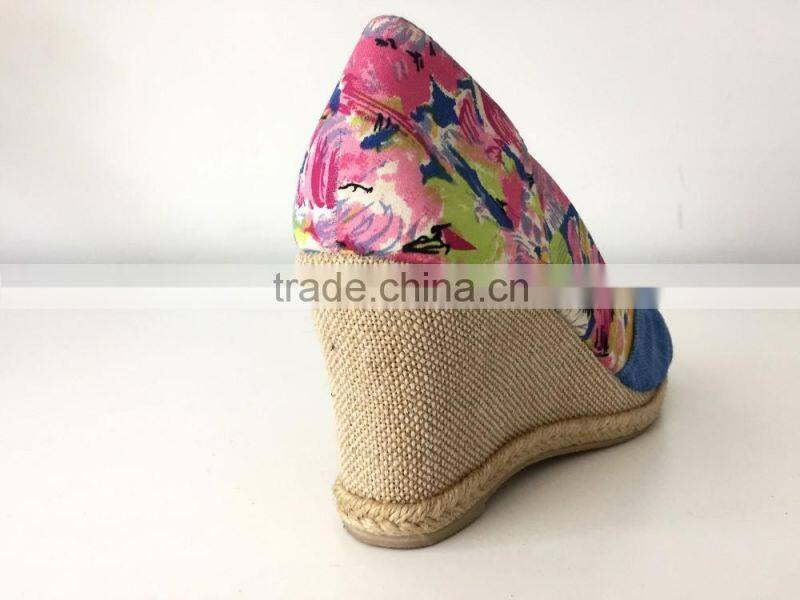 2016 new style fashion shoe denim canvas upper open peep toe style platform high heel lady women sandals espadrilles shoes