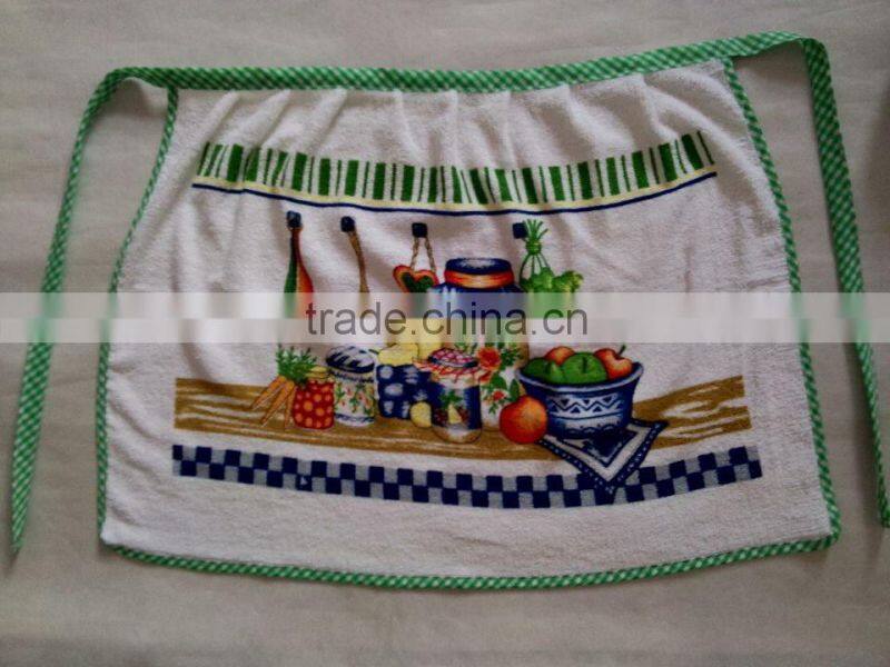 green check border terry cotton towel with pigment printing waist apron