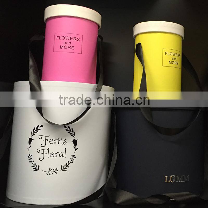 Hot sale Storage Box of waterproof paper round flower box With Lid Ribbon Handle