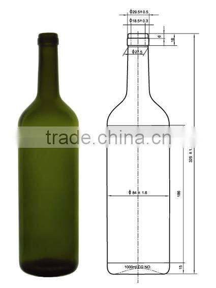wholesale wine bottles 1000ml with dark green glasslucky