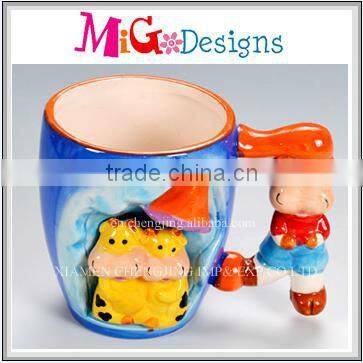 lovely design double handle ceramic mug welcome OEM