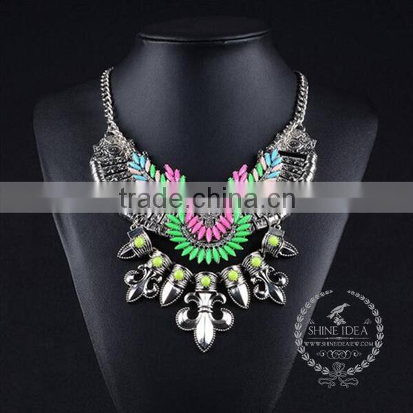 high quality vintage acrylic rhinestone chunky statement necklace tin alloy fashion women pendant necklace 6390098