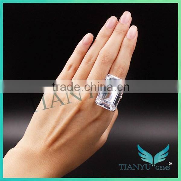 925 Sterling Silver Rectangle Emerald Cubic Zirconia Party Ring