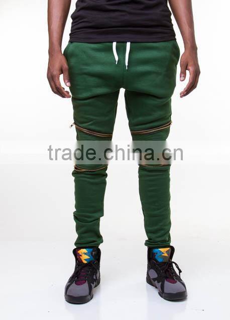 Green biker ZIP JOGGER man pants moto jogger pants gym pants (lotbike082)
