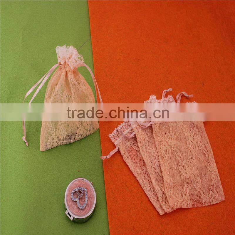 Wholesale organza lace drawstring bag with logo ribbon