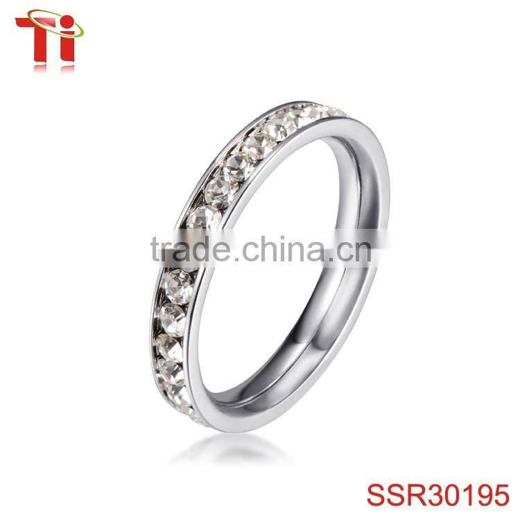 316L Stainless Steel Peridot Green Cubic Zirconia CZ Eternity Wedding 4MM Band Ring