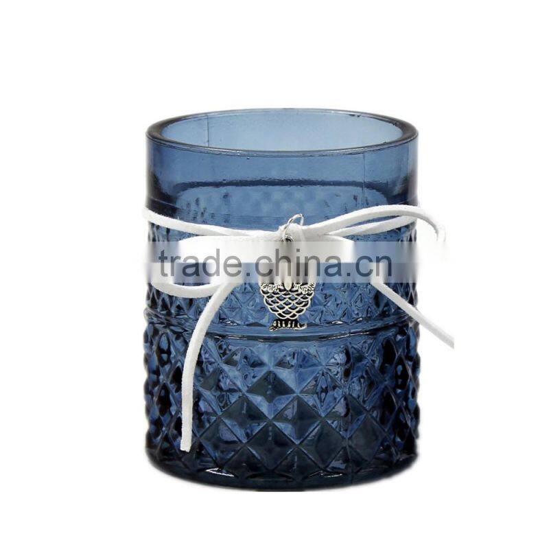 embossing surface high quality glass tealight candle holder cup